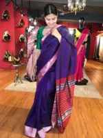 Purple Mangalagiri Silk Saree with Kanchi Silk Border - Image 4