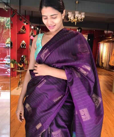 Purple Kanjivaram Silk Saree with Handwoven Gold zari weaves