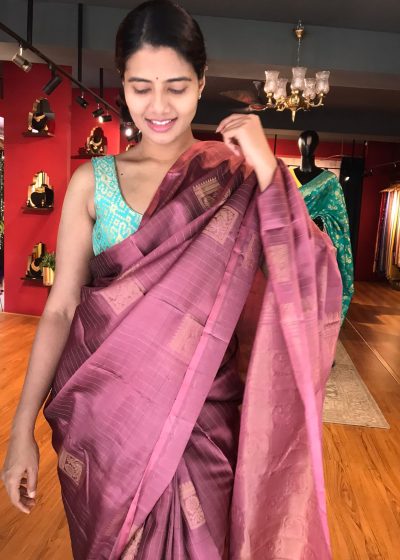 Dusty Pink Kanjivaram Silk Saree with Handwoven Gold zari weaves