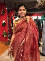 Maroon Organza Silk Saree with Pure Resham Silk Zari Weaves - Image 5