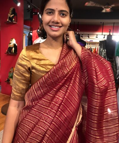 Maroon Organza Silk Saree with Pure Resham Silk Zari Weaves