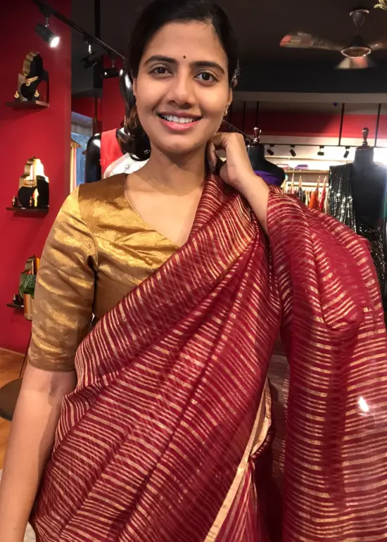 Maroon Organza Silk Saree with Pure Resham Silk Zari Weaves