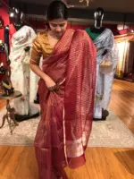 Maroon Organza Silk Saree with Pure Resham Silk Zari Weaves - Image 3