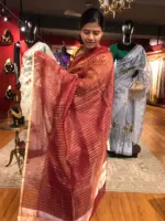 Maroon Organza Silk Saree with Pure Resham Silk Zari Weaves - Image 4