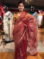 Maroon Organza Silk Saree with Pure Resham Silk Zari Weaves - Image 2