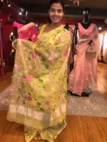 Yellow Organza Silk Saree with Beautiful Floral Embroidery - Image 3