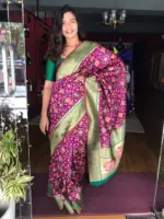 Wine Banarasi Silk Saree adorned with Beautiful Patola and Paithani Weaves - Image 2