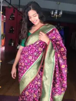 Wine Banarasi Silk Saree adorned with Beautiful Patola and Paithani Weaves - Image 3