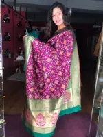 Wine Banarasi Silk Saree adorned with Beautiful Patola and Paithani Weaves - Image 4