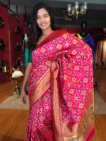 Rani Pink Banarasi Silk Saree adorned with Beautiful Patola and Paithani Weaves - Image 3