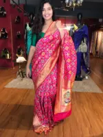Rani Pink Banarasi Silk Saree adorned with Beautiful Patola and Paithani Weaves - Image 2