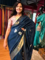 Ocean Blue Dola Silk Saree with Beautiful Hand Embroidery - Image 6