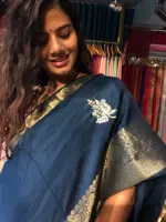 Ocean Blue Dola Silk Saree with Beautiful Hand Embroidery