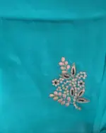 Ocean Blue Dola Silk Saree with Beautiful Hand Embroidery - Image 8