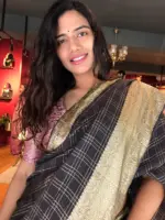 Grey Organza Silk Saree with Gold Zari Checks