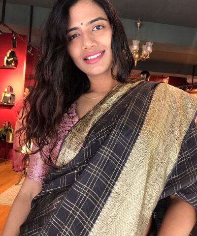 Grey Organza Silk Saree with Gold Zari Checks