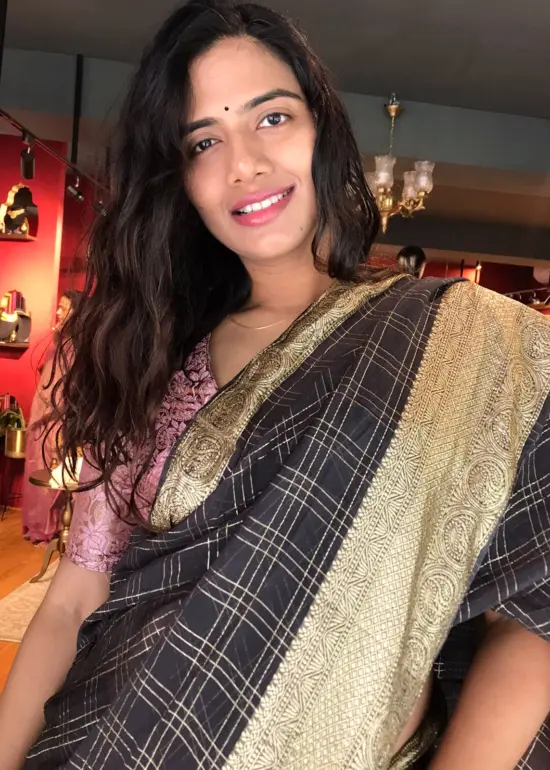 Grey Organza Silk Saree with Gold Zari Checks