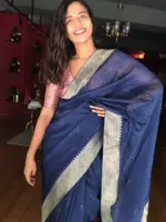 Navyblue Organza Silk Saree with Gold Zari Weaves highlighted with Sequins Embroidery