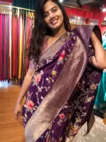 Dark Purple Muga Silk Saree with Beautiful Meenakari Weaves highlighted with Gold Zari - Image 4