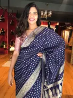 Navyblue Banarasi Silk Saree in Georgette adorned with Gold Zari Weaves
