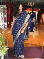 Navyblue Banarasi Silk Saree in Georgette adorned with Gold Zari Weaves - Image 5