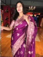Magenta Purple Dola Silk Saree with Gold Zari  Weaves