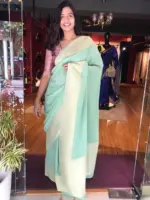 Mint Green Banarasi Georgette Silk Saree highlighted with Zari Buttas - Image 3