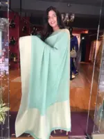 Mint Green Banarasi Georgette Silk Saree highlighted with Zari Buttas - Image 6