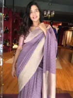 Lilac Banarasi Georgette Silk Saree highlighted with Zari Buttas