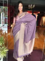Lilac Banarasi Georgette Silk Saree highlighted with Zari Buttas - Image 5