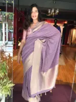 Lilac Banarasi Georgette Silk Saree highlighted with Zari Buttas - Image 2