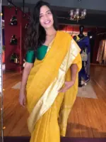 Mustard Organza Silk Saree with Gold Zari Checks - Image 2