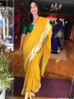 Mustard Organza Silk Saree with Gold Zari Checks - Image 5