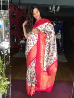 White Banarasi Silk Saree adorned with Beautiful Patola Weaves - Image 2