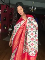 White Banarasi Silk Saree adorned with Beautiful Patola Weaves