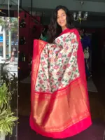 White Banarasi Silk Saree adorned with Beautiful Patola Weaves - Image 3