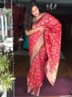 Red Banarasi Silk Saree adorned with Beautiful Patola and Paithani Weaves - Image 4