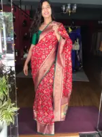 Red Banarasi Silk Saree adorned with Beautiful Patola and Paithani Weaves - Image 2