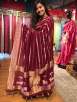 Maroon Banarasi Silk Saree in Georgette highlighted with Pichwai Weaves - Image 3