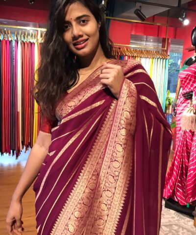 Maroon Banarasi Silk Saree in Georgette highlighted with Pichwai Weaves