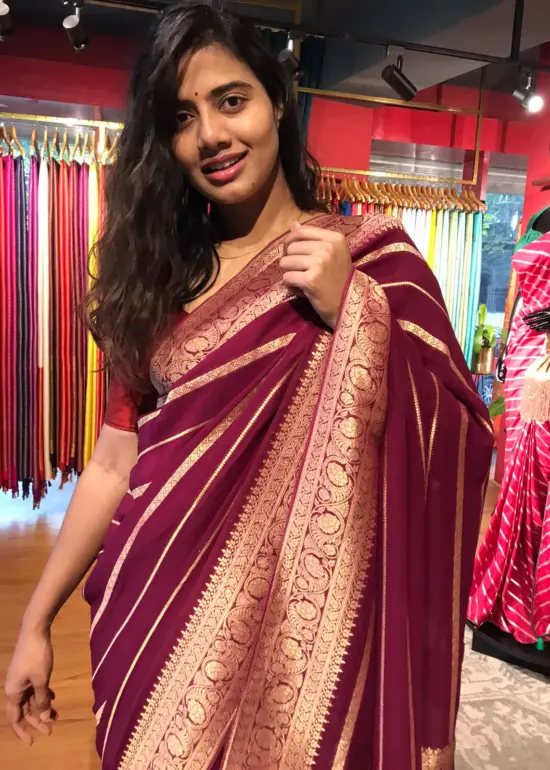 Maroon Banarasi Silk Saree in Georgette highlighted with Pichwai Weaves