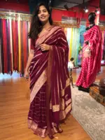 Maroon Banarasi Silk Saree in Georgette highlighted with Pichwai Weaves - Image 4