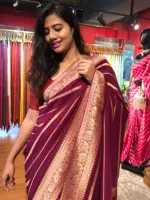 Maroon Banarasi Silk Saree in Georgette highlighted with Pichwai Weaves - Image 5