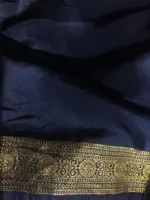 Navyblue Muga Silk Saree with Beautiful Meenakari Weaves highlighted with Gold Zari - Image 8