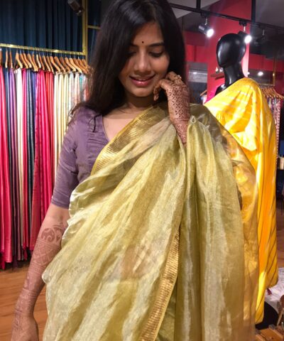 Yellow Pure Tissue Silk Saree