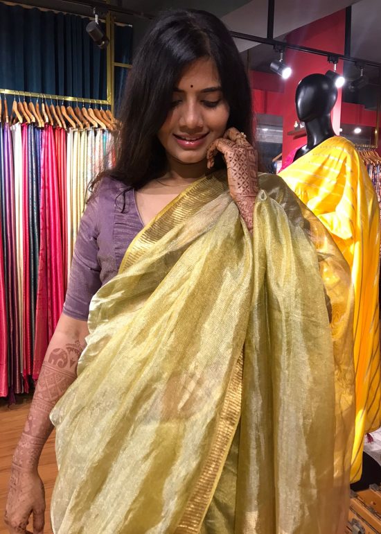 Yellow Pure Tissue Silk Saree
