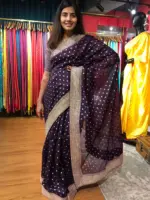 Purple Organza Silk Saree with Sequins Embroidered Border - Image 2