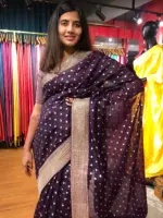 Purple Organza Silk Saree with Sequins Embroidered Border - Image 4