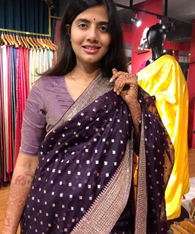 Purple Organza Silk Saree with Sequins Embroidered Border