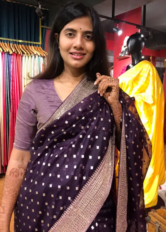 Purple Organza Silk Saree with Sequins Embroidered Border
